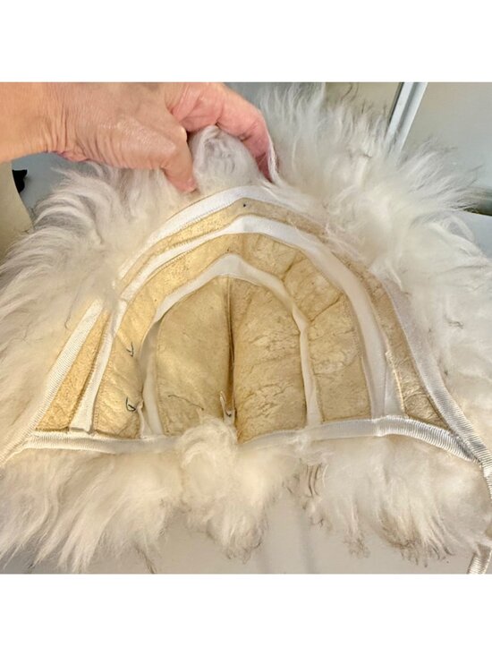 Vintage 60s 70s Italian Lamb Fur Trapper Hat Hood Pompom Ski Bonnet White Made I main image 9